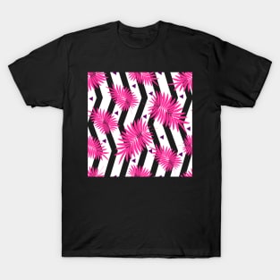 PinkLeavesPatternZigZag T-Shirt